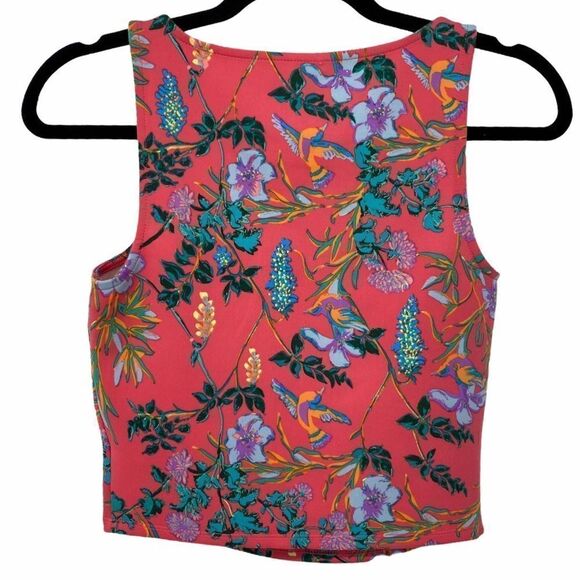 Decree Coral Floral Tropical Cropped Tank Top with slit - Picture 1 of 6